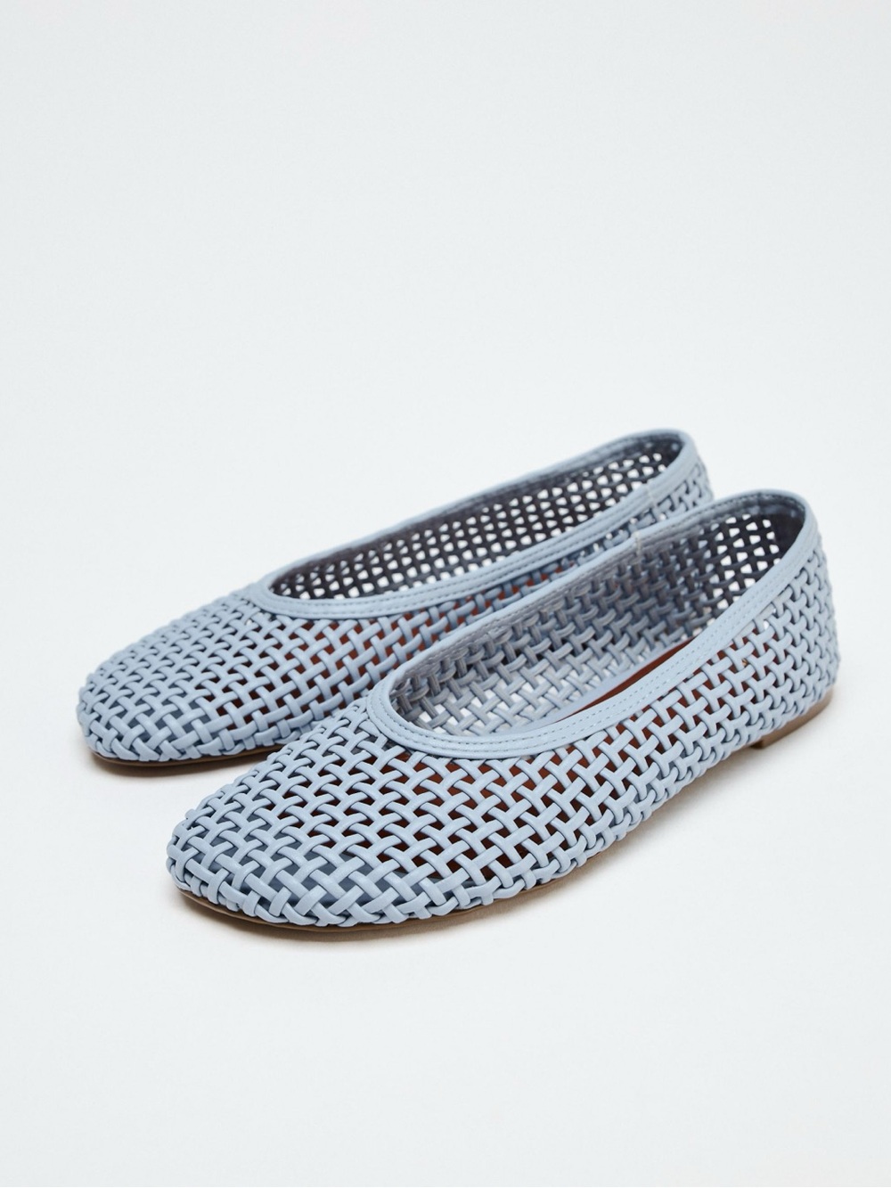 Zara Blue Woven Round-Toe Slip-On Ballet Flats